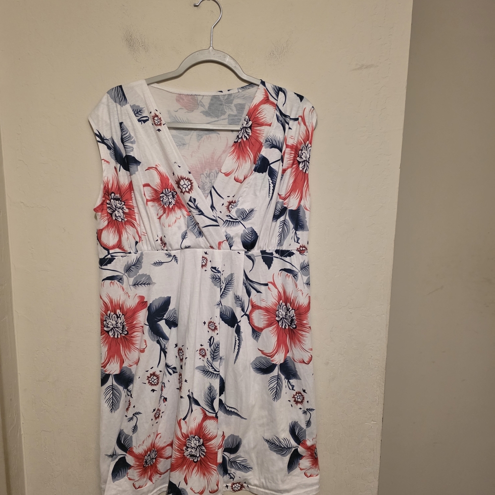 Maternity White Midi Dress with Red and Blue Floral Design Size XL